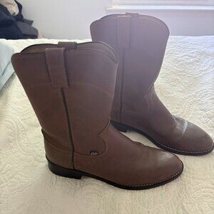 Justin Men’s Roper Boots | Brown Leather Cowboy Boots | Size 8D